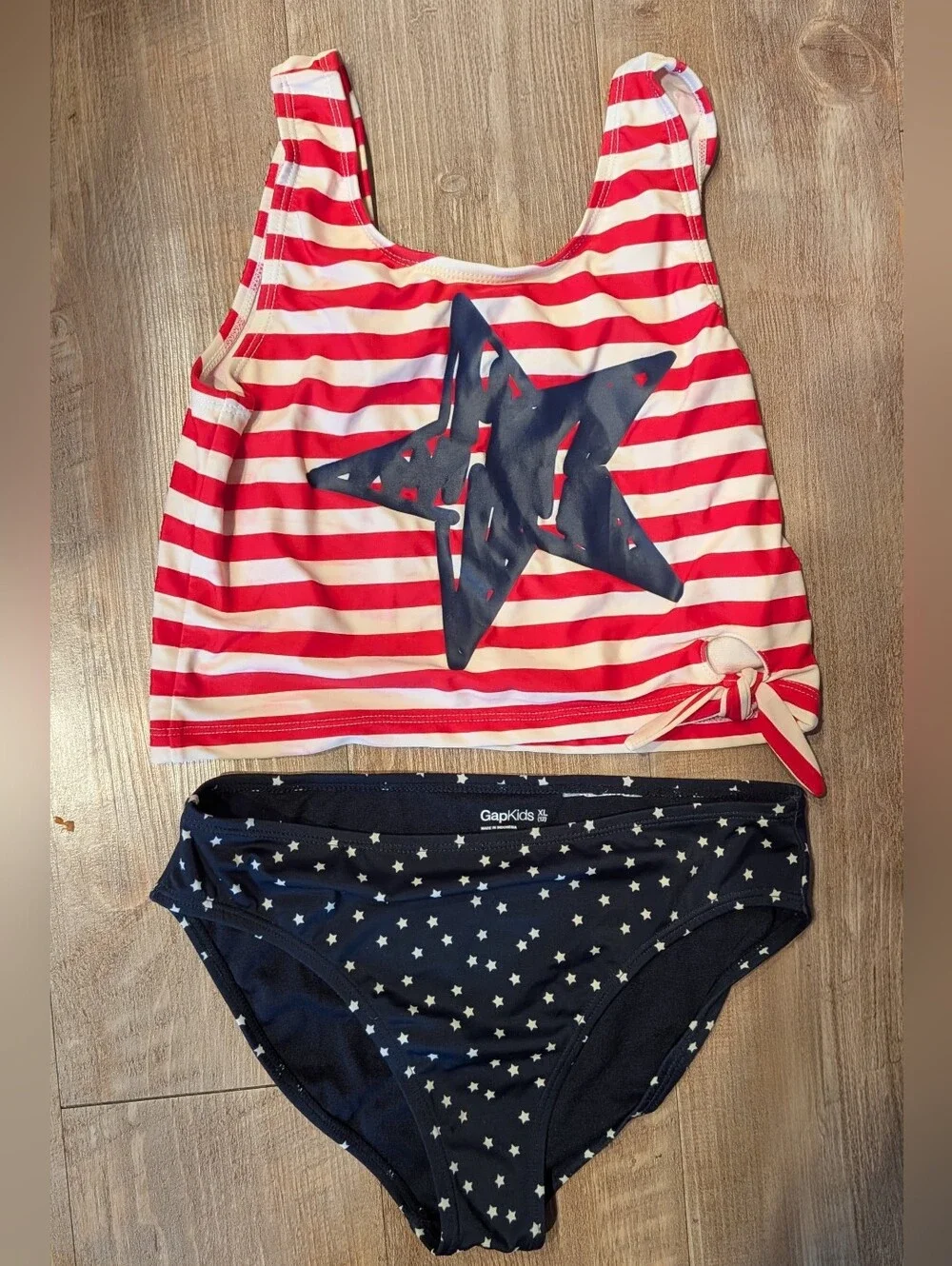 GAP Girls New Tankini Red & White Striped with Navy Star Accent Size XL (12)